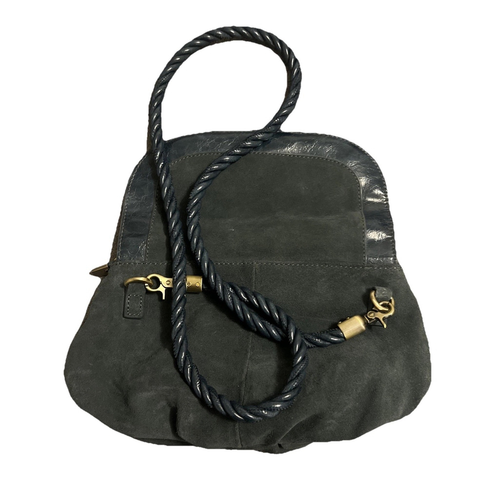 Anthropologie Suede Rope Strap Shoulder Bag | Slate Blue | Vintage Y2K Boho Bag - Picture 6 of 7